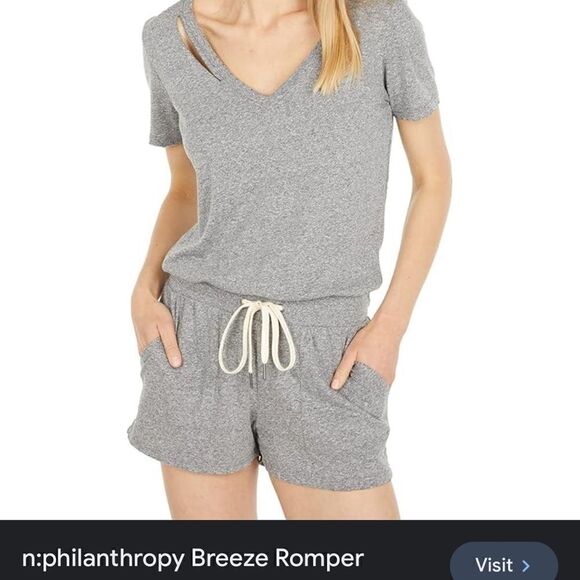 Revolve n:Philanthropy  Breeze Romper Tee shirt shorts Romper Grey & white NWT S - Picture 16 of 16